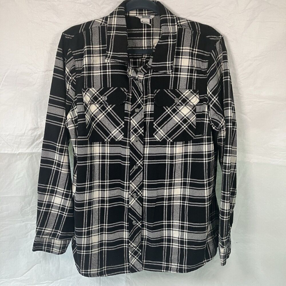 Duluth Women’s Folklore Flannel Shirt Size XL Black Cream Plaid